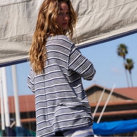 NWT Free People Bailey 3 Piece Sweater Set Skirt Top Terry Navy Blue White - Picture 5 of 16